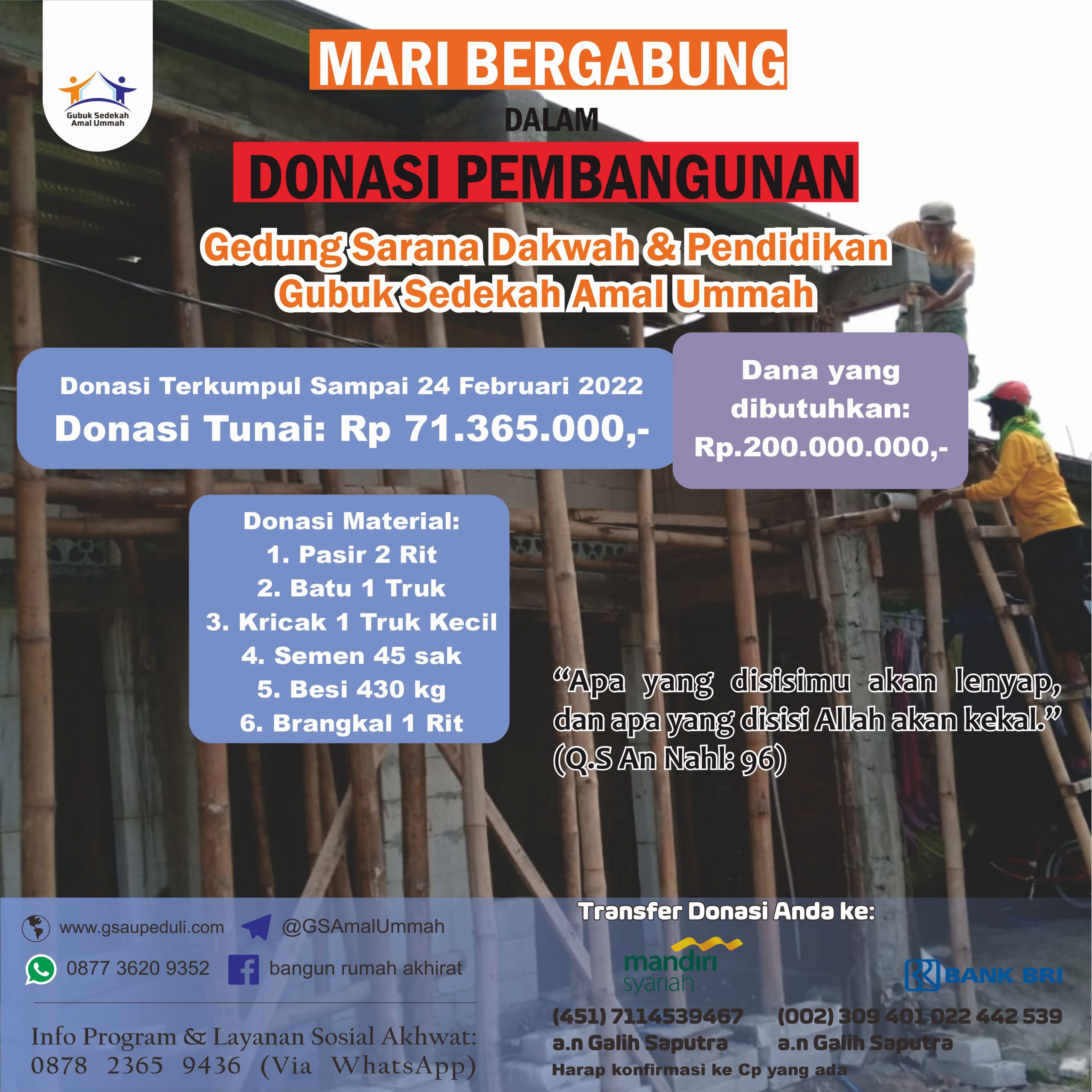 Update Donasi Pembangunan 24 Februari 2022