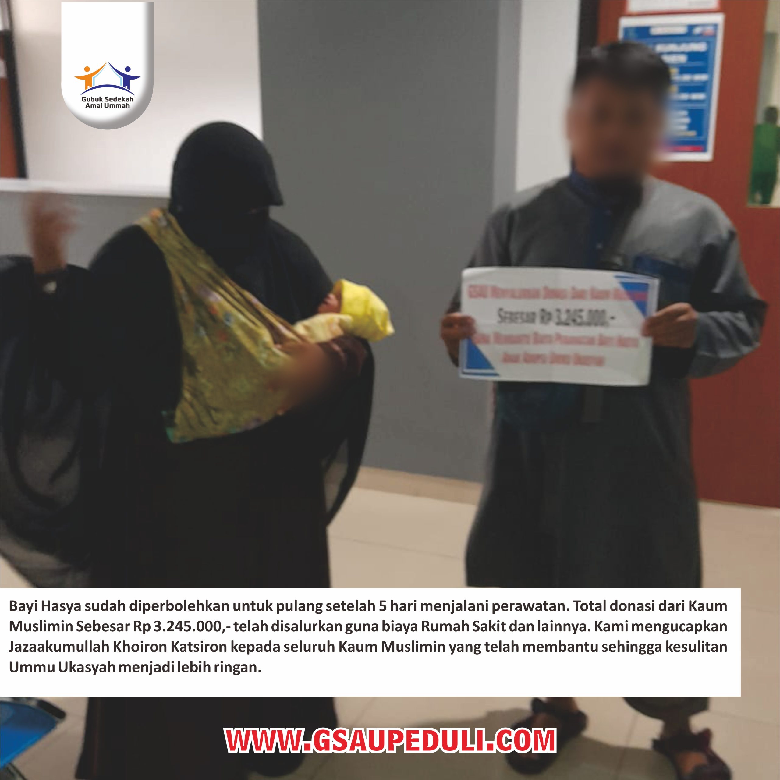 Penyaluran Donasi Bayi Hasya, Alhamdulillah Sudah Boleh Pulang Setelah 5 Hari Menjalani Perawatan