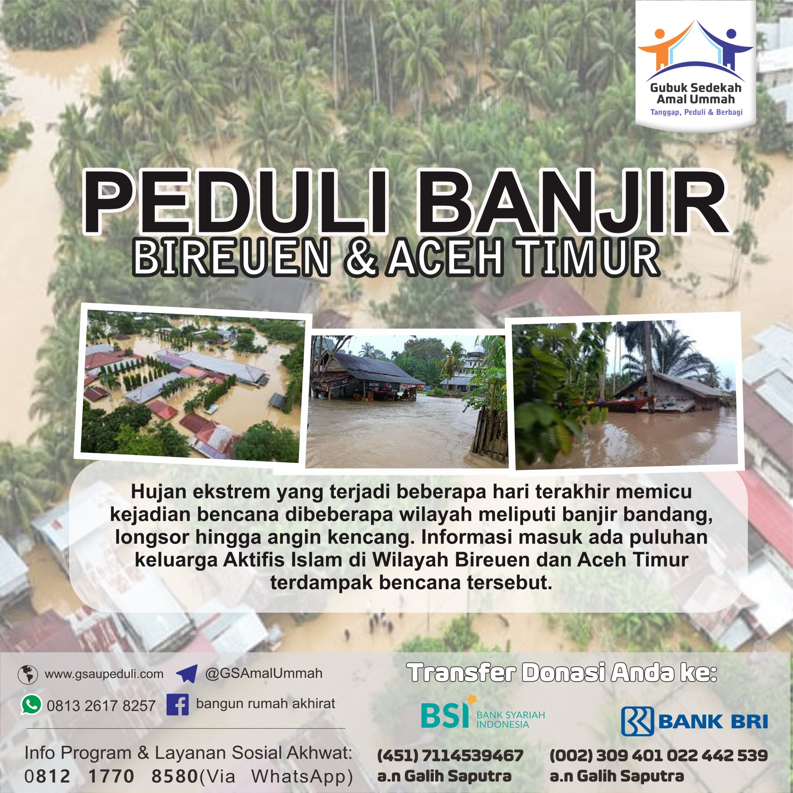 Puluhan Keluarga Aktifis Islam Bireuen dan Aceh Timur Terkena Dampak Bencana Banjir, Mari Kita Ulur Tangan Membantu
