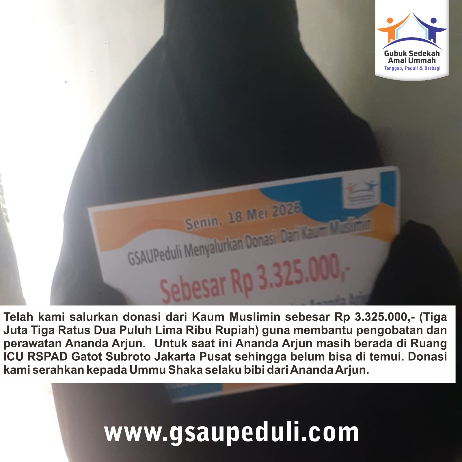 `Donasi Ulur Tangan Untuk Ananda Arjun Telah Di Salurkan`