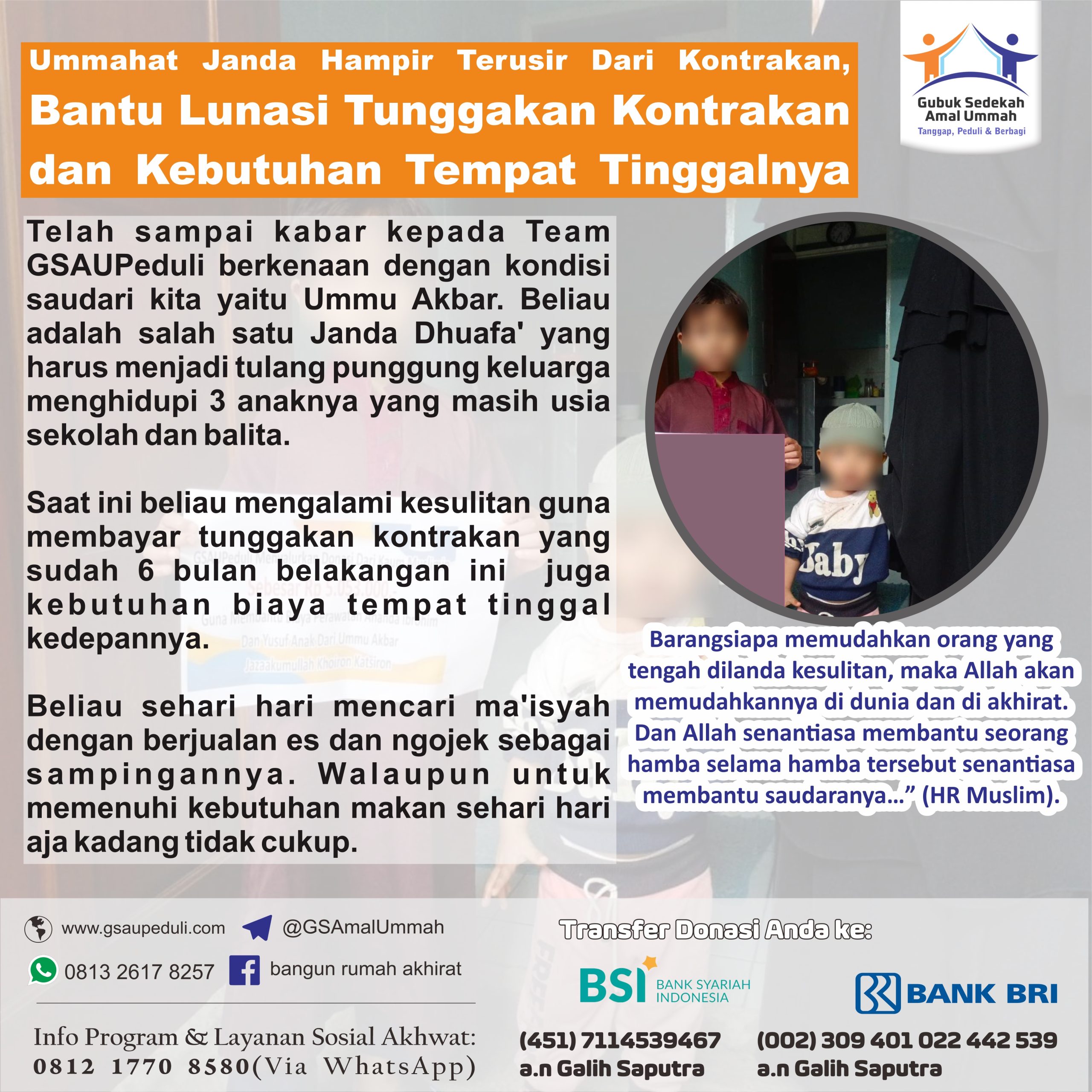 Ummahat Janda Hampir Terusir Dari Kontrakan, Bantu Lunasi Tunggakan Kontrakan dan Kebutuhan Tempat Tinggalnya