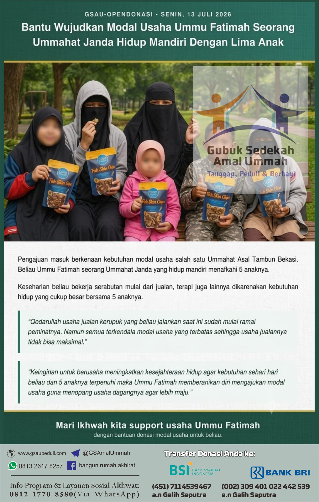 Bantu Wujudkan Modal Usaha Ummu Fatimah Seorang Ummahat Janda Hidup Mandiri Dengan Lima Anak